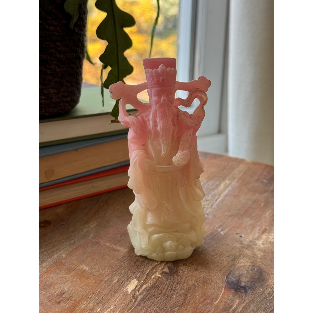 Vintage Chinese Immortal Figurine Pink Cream Glow in the Dark Resin Taiwan 6in